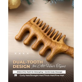 Wooden Scalp Massager Comb – Natural Wood Wide & Fine Tooth Hair Comb with Handle – Hair Massager Comb for Hair Growth, Scalp Care & Stress Relief – Detangling Tool for All Hair Types