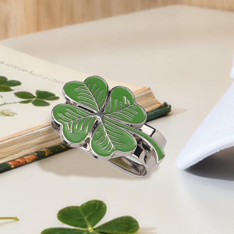 Penitue Magnetic Golf Ball Marker Hat Clip, Green Four-Leaf Clover