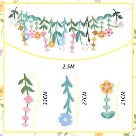 Flower Garland, Flowers in Many Colours Banner, Flower Garland Decoration Wild Flower Leaves Daisies, Spring Summer Decoration, for Girls, Room Decoration, Birthdays, Garden Party, Wedding, Baby