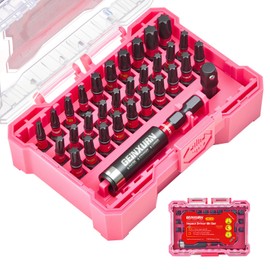 Geinxurn 32-Piece Impact Resistant Screwdriver Torx Bits Set, Bit Set S2 Steel Magnetic 1/4 Inch Hex Shank, Includes Bit Holder Socket Adapter with Pink Storage Box