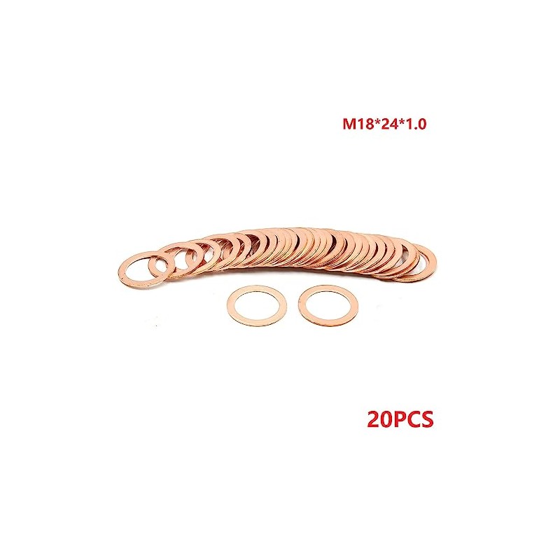 M18 Copper Flat Washer 18mm ID 24mm OD 1mm Thickness