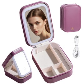 BS-MALL Travel Cosmetic Mirror Case LED Makeup Mirror Storage Case for Eyelash Station Brushes Cosmetic Tools On-the-go Makeup Needs (Rose Red)