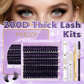 FEEGO 200D Lashes Extension Kit Thick Eyelash Extension Kit 10-20mm Lash Clusters Individual Eyelashes Kit With Lash Bond and Seal D Curl Cluster Eyelash:_Charming Kits 3040D