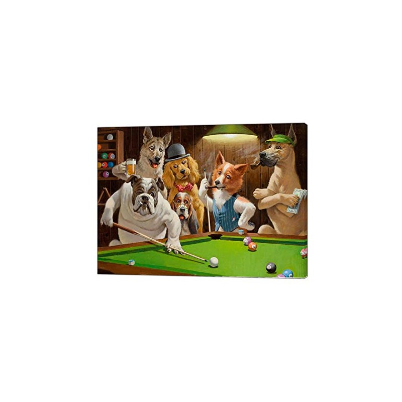 Dogs Playing Pool Metal Tin Signs Wall Art Plaque Garden