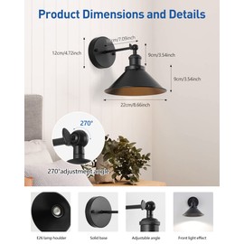 Black Vintage Wireless Battery Operated Wall Sconces, Industrial Cordless Battery Powered Led Wall Lights Set of 2, Wall Lamp Fixture Indoor with Remote Control for Bedroom Farmhouse Gallery