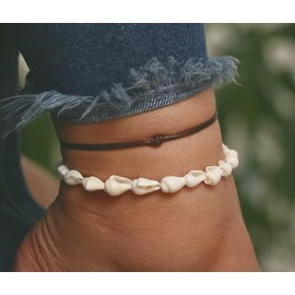 Shell & cord anklet set | Set of 2 summer ankle bracelets | Shell ankle chain | Festival anklet | Holiday jewellery