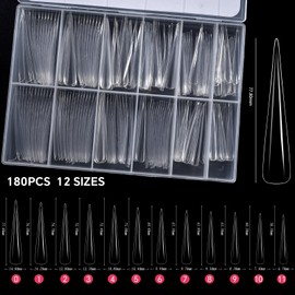 KADS 180Pcs Super Extre Long Nail Tips Clear False Nails Stiletto Acrylic Nail Tips - 12 Sizes Full & Half Cover, DIY Manicure Nail Extensions for Professional & Home Use (2)