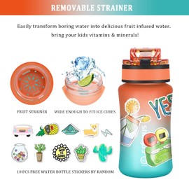 GOPPUS 350ml/12oz Kids Water Bottles With Straw Toddler Drinks Bottle for School Leakproof Children's Bottle with Time Marking Small Bottle BPA free Tritan Sport Bottle Juice Bottles for Girls Boys