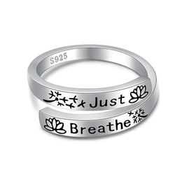 Hope Just Breathe Rings for Women Sterling Silver Adjustable Encouragement Lotus Just Breathe Ring Dandelion Jewelry Gifts for Women