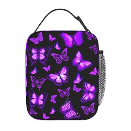 Sivcponrm Purple Butterfly Lunch Box for Women Girls Kids Teens Insulated Lunch Bag Reusable Portable Lunch Box Tote for Work Picnic Travel Camping Outdoor Gifts
