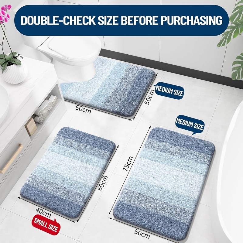 smiry Microfiber Bath Mat, 40 x 60 cm, Non-Slip Super