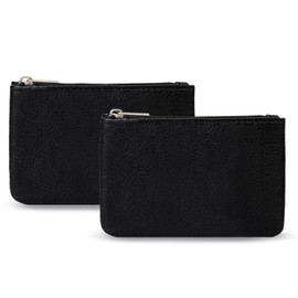 2 Pack Coin Purse, Portable PU Leather Coin Purse with Zipper Coin Purse Mini Change Purse Small Coin Purse for Women Credit Card Folded Bills ID Key Headset Lipstick(Black&Black)
