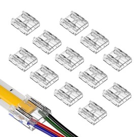 SEZO 4PIN 10mm COB LED Light Strip Connectors COB CCT&COB RGB Light Strip Connectors Kit 12PCS 4PIN 10mm Transparent Unwired Strip to Wire Connectors