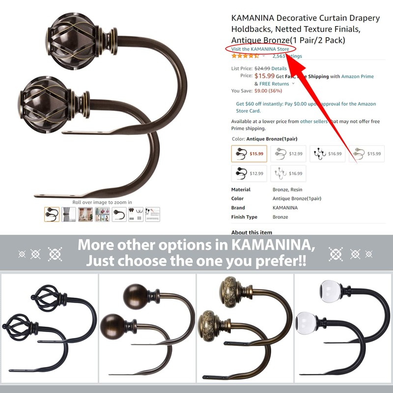 KAMANINA Decorative Curtain Drapery Holdbacks, Curtain Tiebacks Hooks with Screws