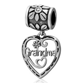 I Love Grandma Dangle Charm Hollow Heart Flower Beads Charm fit Charms Bracelets