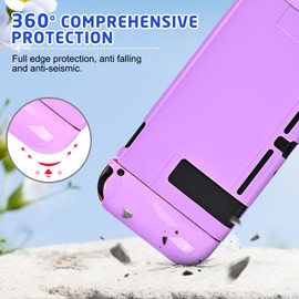 DLseego Protective Case for Switch,Slim Dockable Hard PC Case Shell Protector Cover with 2PCS Soft Handle Grip Cover and 4PCS Switch Thumb Grip Caps,Purple