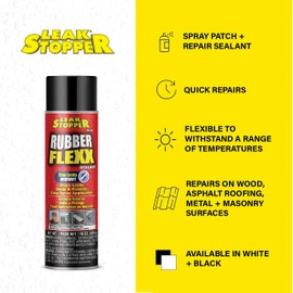 Leak Stopper Rubber Flexx – 18oz Waterproof Repair & Sealant Spray - Point & Spray to Seal Cracks, Holes, Leaks, Corrosion & More | Black – 2 cans