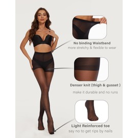 CozyWow 2 Pack Sheer Pantyhose for Women, Ultra Thin Control Top Tights, 20 Denier Hosiery Stockings with High Waist (Black,S)