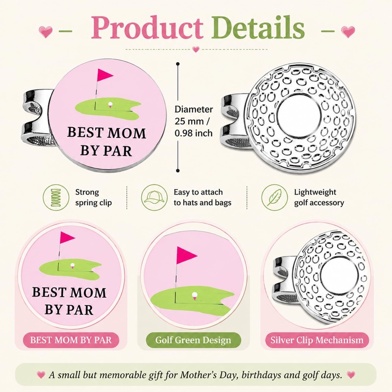 Golf Mom Gift,Pink Ball Markers for Mom Stepmom,Golf Accessories for