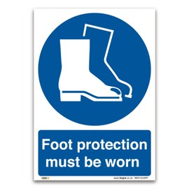 Foot Protection Must Be Worn Sign – A4 Mandatory PPE Safety Notice – 1mm Rigid Plastic – Workplace Safety Signage – ISO 7010 Compliant