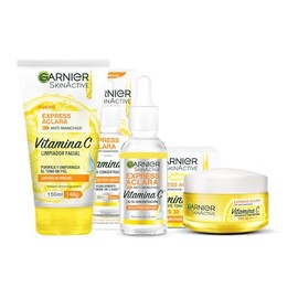 Garnier SkinActive. Kit express aclara: serum, crema y gel con vitamina c + Nivea Sun. Protector Solar Facial FPS50 Control De Brillo 50 ml