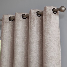 Warm Home Designs 1 Pair (2 Panels) of Ivory Beige Blackout Curtains with Embossed Textured Damask Flower Pattern. Each Thermal Room Darkening Curtain Panel is 54" X 84". EV Ivory 2x54x84