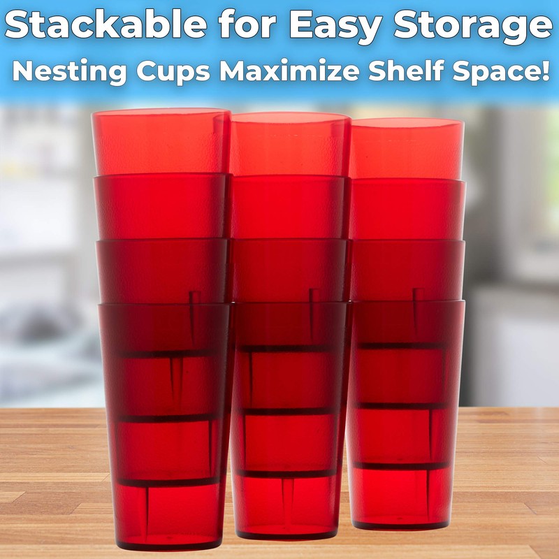 Restaurant Grade, BPA-Free 12oz Red Plastic Cups 24pk. Super Durable,