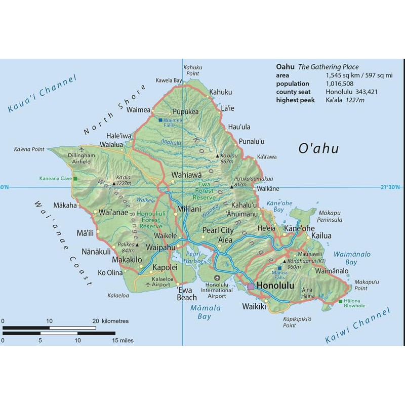 Hawaii Physical State Map - 23.3 x 16.5 Inches -