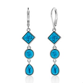 ALEXCRAFT 925 Sterling Silver Dangle Earrings for Women Trendy Hypoallergenic Lightweight Statement Turquoise Jewelry Boho Long Teardrop Round Square Dangle French Hook Leverback Earings