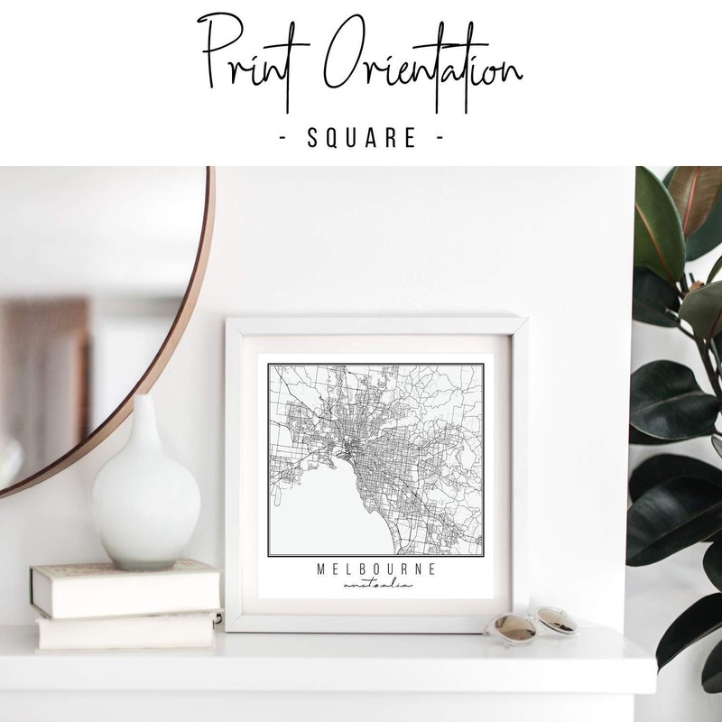 Melbourne Australia Street Map Black and White Print, Unframed