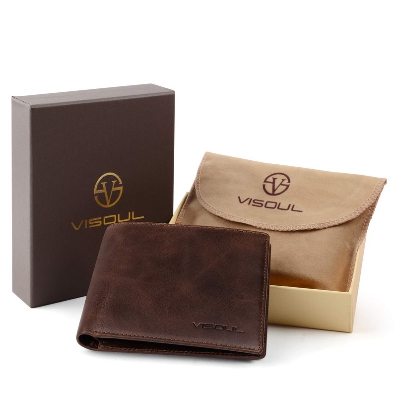 VISOUL Men's Leather Wallet with ID Window and RFID Protection,