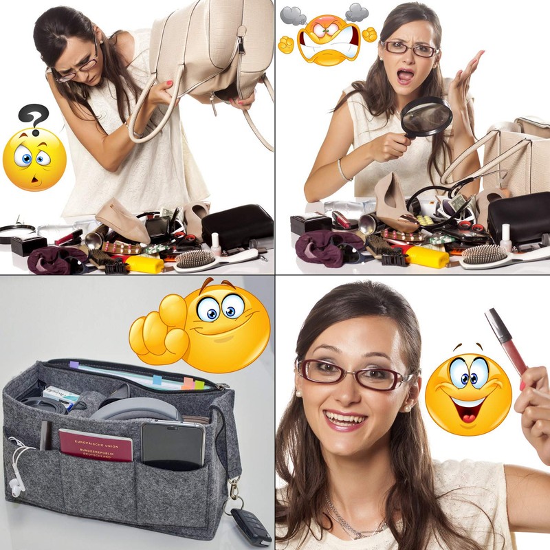 DuneDesign Handbag Organiser Felt Bag Insert Inner Pocket Grey, Grey