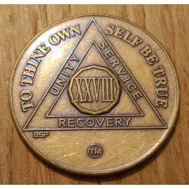 28 Year Alcoholics Anonymous AA Bronze Medallion Coin Sobriety Chip Twenty Eight