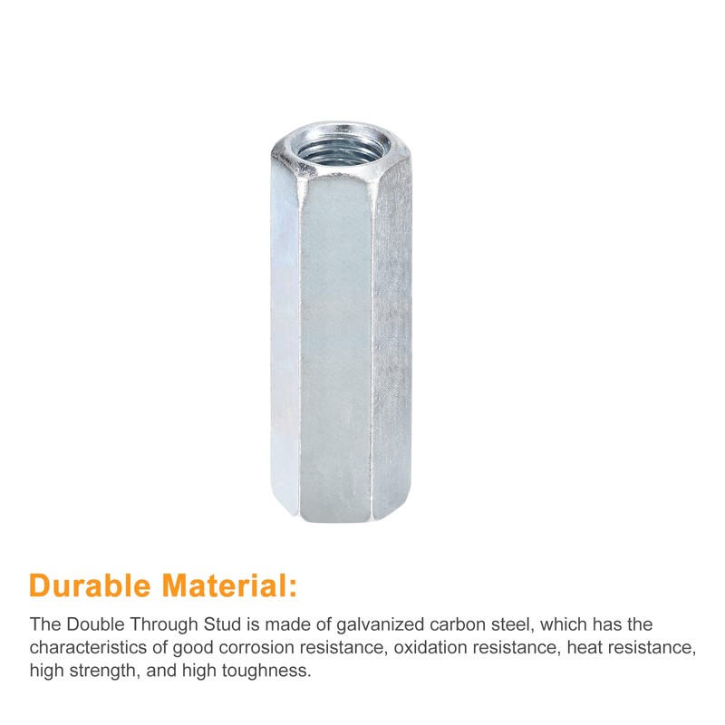 sourcing map 6pcs M14x19x60mm Coupling Nuts - Galvanized Carbon Steel
