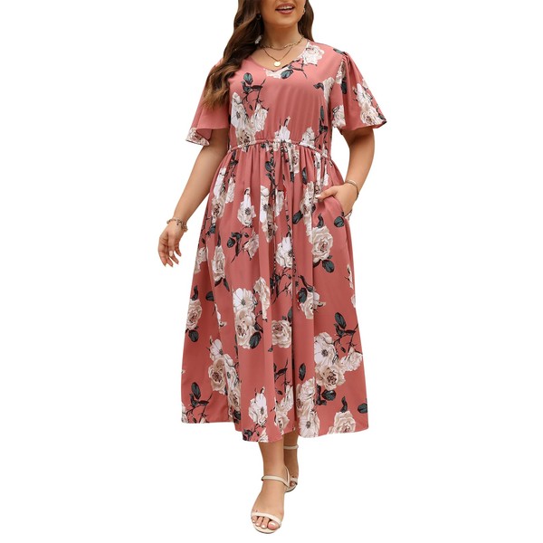 Nemidor Womens Plus Size Boho Floral Print Casual Flared Maxi