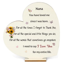 Nana Gifts Birthday Wooden Sign Hanging Ornament 2PC Set Grandma Christmas Presents Wood Heart Plaques Nan Family Mothers Day for Women Thank You I Love You Retirement Appreciate Souvenirs