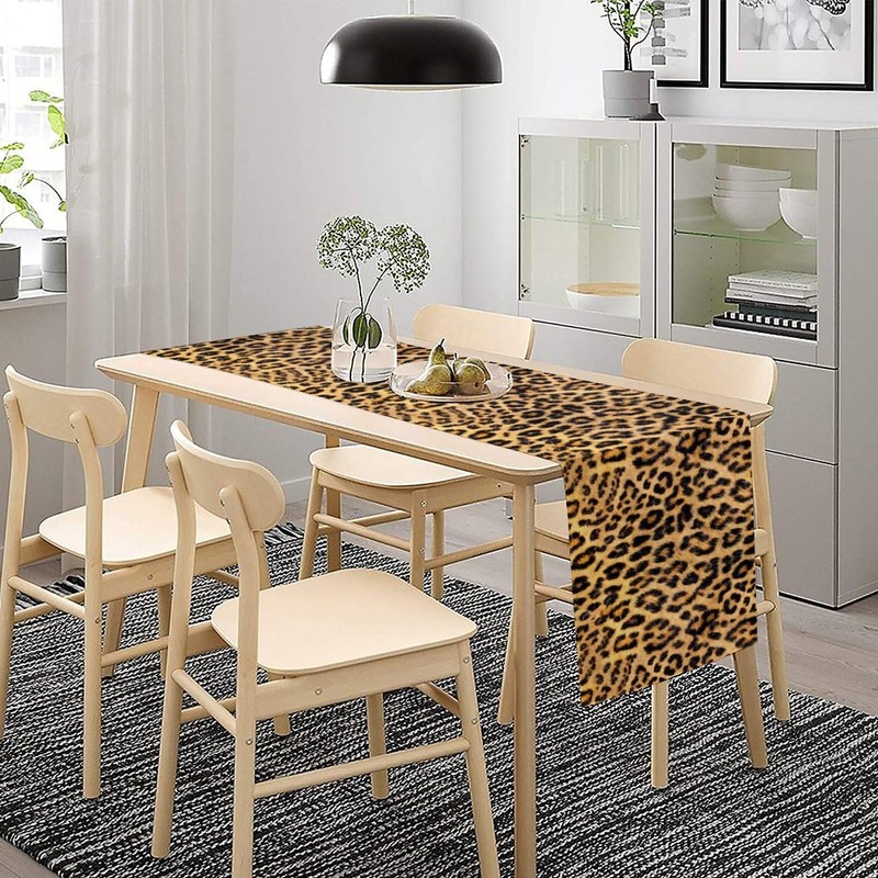ShiTingYu Leopard Print Dinning Table Runner, Cotton Linen Rustic Cottage