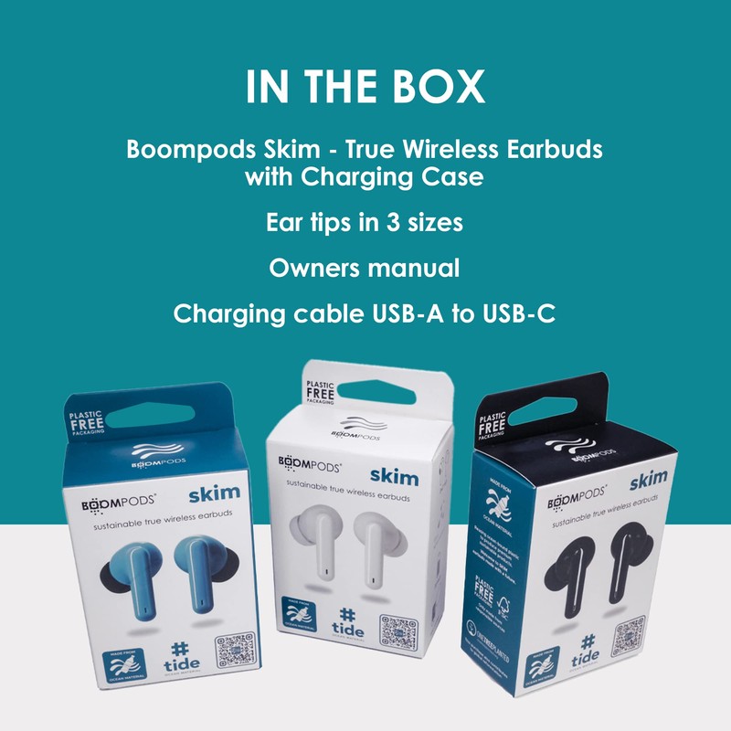 Boompods Skim Sustainable True Wireless Earbuds - Bluetooth Earphones with