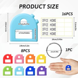 8 pcs Colored Key Covers Caps Tags, Flexible PVC Key Identifiers with Blank Stickers and Keyring, Fits Most Standard Keys, Includes Blank Labels, Ideal for Home, Office, Key Organization