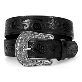 BELTROAD Vintage Western Belt with Buckle for Men and Women, Cowgirl Cowboy Belt, Men's Women's Western Belt, A Celebration Gift, Flower Buckle - Black Leaf