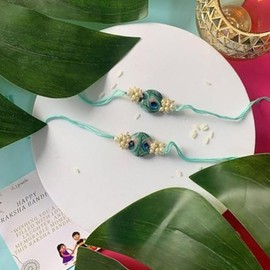 I Jewels RakshaBandhan - Pluma de pavo real hecha a mano para hermanos/hermanos/hombres (R112G-2), Free size