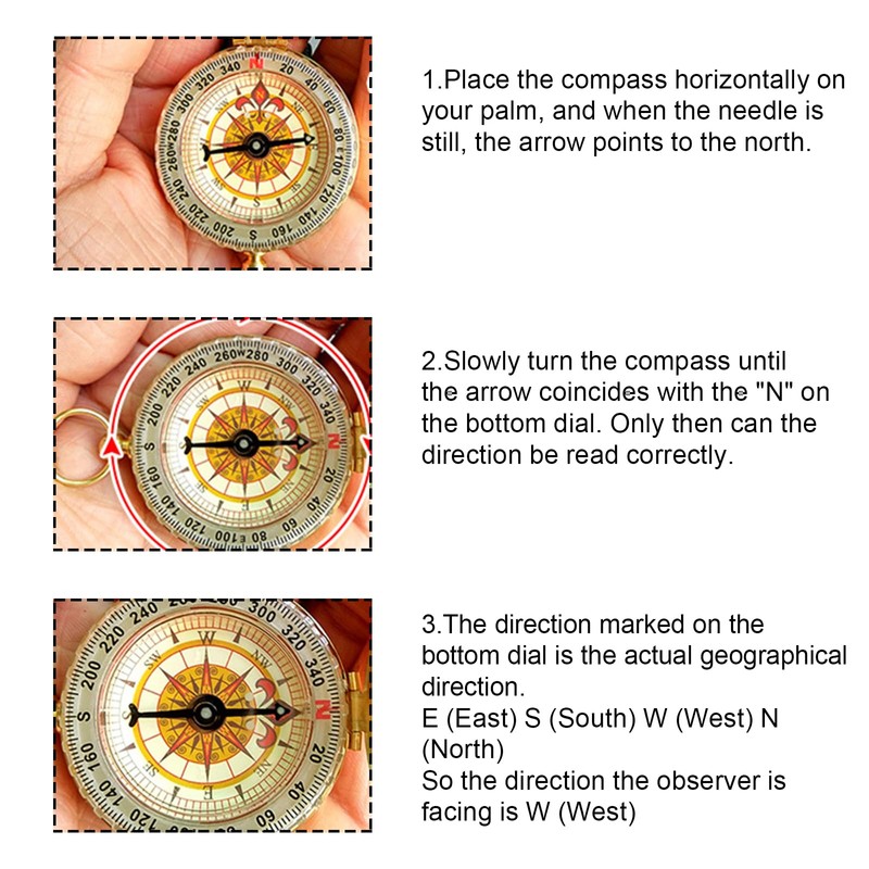 VZU Outdoor Compass, Golden Compass, Brass Compass with Retro Design,