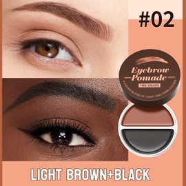 Eyebrow Powder for Women, Eyebrow Stamp Pencil Kit for Eyebrow Makeup, with Waterproof Eyebrow Pomade and Dual-ended Eyebrow Brush (Light Brown+Black)