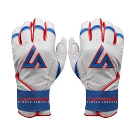 CEPTORS USA Batting Gloves Long Cuffs - Premium Nappa Leather, Handcrafted, Water-Resistant - Durable Professional Baseball Gloves - Youth-Long Cuff - Red/White/Blue - Medium