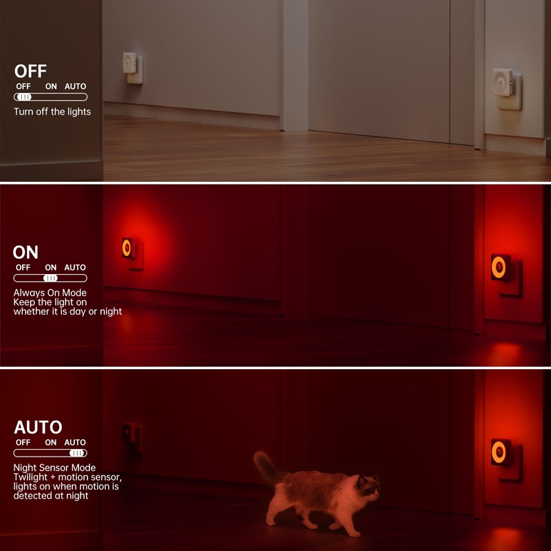 Night Light with Motion Sensor and Twilight Sensor, Red Light,
