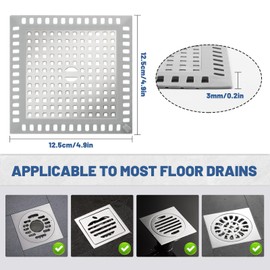 Shower Drain Hair Catcher, 2 Pcs 4.8” Square Shower Hair Drain Catcher Stainless Steel Hair Catcher Shower Drain Cover for Shower Bathtub Bathroom Floor Kitchen Sink, Bathtub Drain Hair Catcher