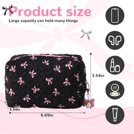 OVS4U Travel Makeup Bag, Coquette Bow Makeup Pouch, Toiletry Organizer Cosmetic Bags for Women Girl (pillow bag, Black pink)