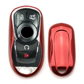 iJDMTOY Chrome Finish Red TPU Key Fob Protective Cover Case Compatible with Buick 2016-up Envision, 2017-up Lacrosse Encore, 2018-up Regal Enclave
