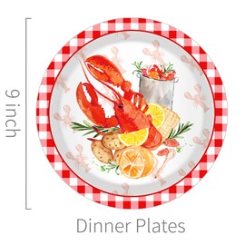24pcs 9 inches Lobster Themed Disposable Paper Plates – Vibrant Seafood Design with Red & White Checkered Border, Perfect for Summer Barbecues,Beach Parties,Family Gatherings,Seafood Feasts, Birthday