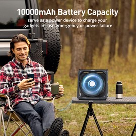 11 inch Solar Fan for Camping - Portable Rechargeable Fan with Adjustable Pivot, 10W Solar Panel, 3 Powerful Speed & Timer, Battery Operated with LED Light for Travel Tent RV Hurricane